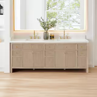 Altair Cerrito 84 in. Double Sink Freestanding Nature Oak Bath Vanity with Grain White Engineered... | The Home Depot