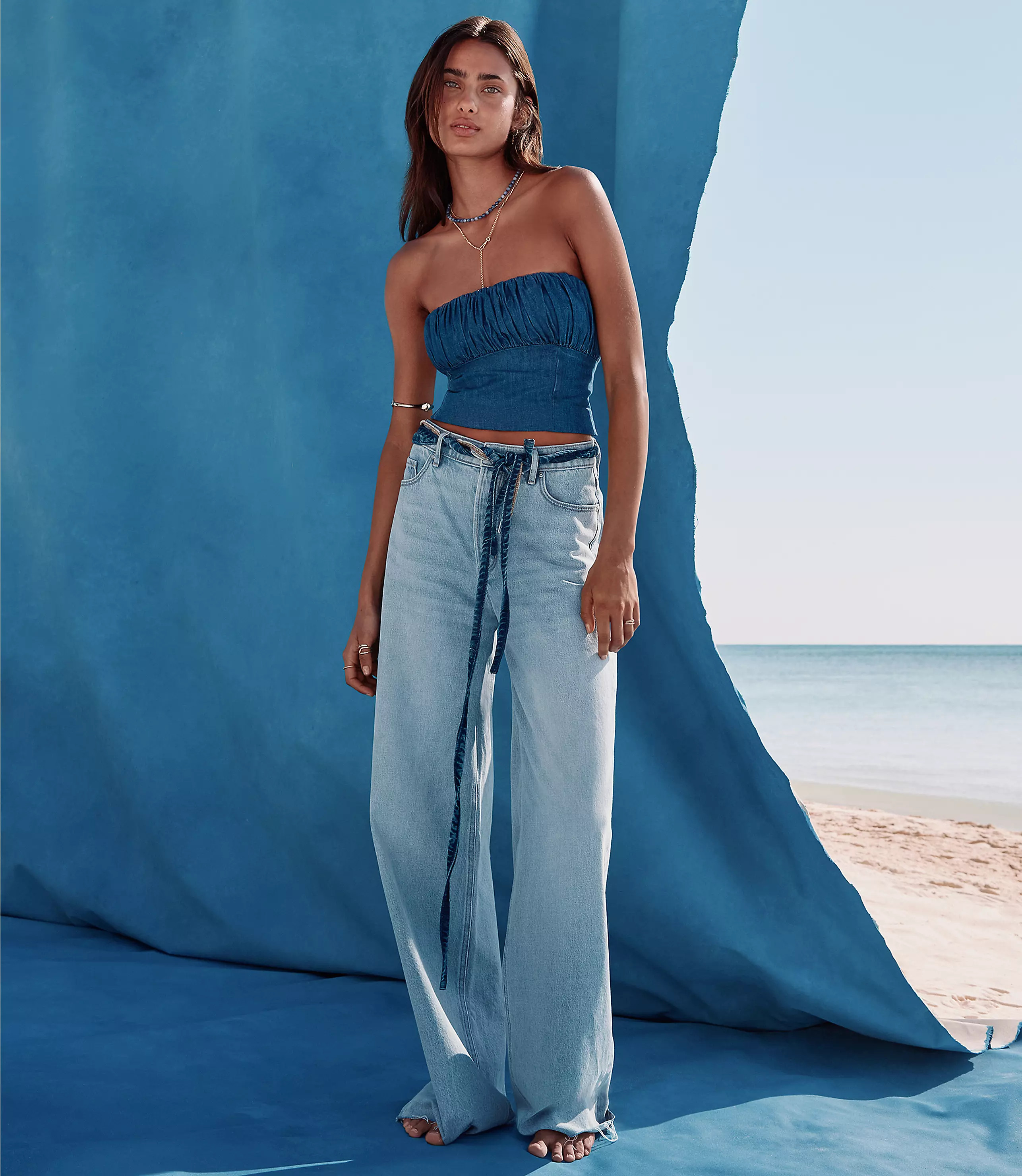 Rivete Fresh Cut High Rise Relaxed Wide Leg Jeans in Wave Wa | LOFT