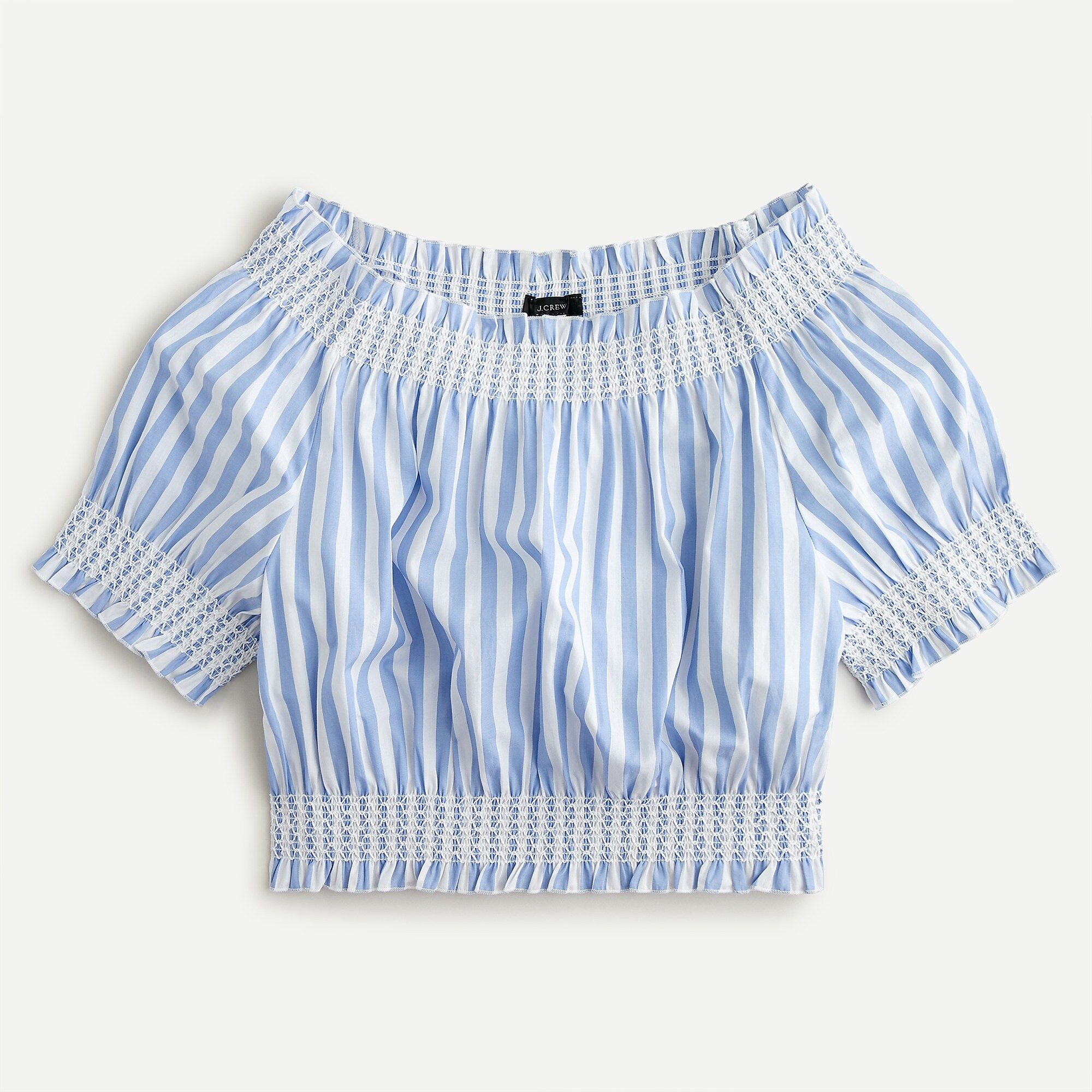 Puff-sleeve smocked top in stripe | J.Crew US