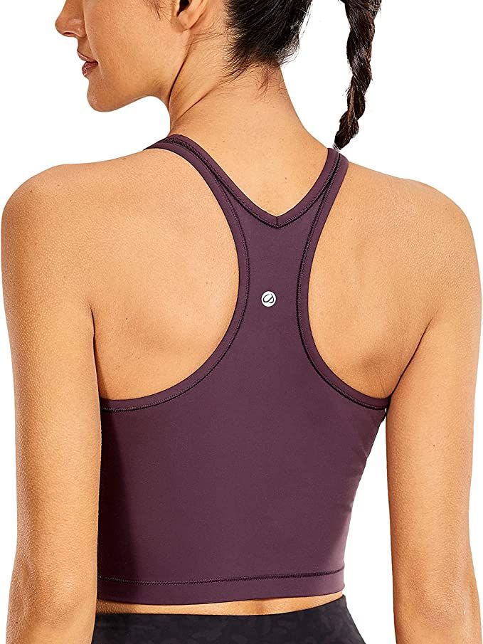 CRZ YOGA Women's Racerback Longline Sports Bra Padded Wireless Yoga Bras Crop Cami Tank Tops | Amazon (US)