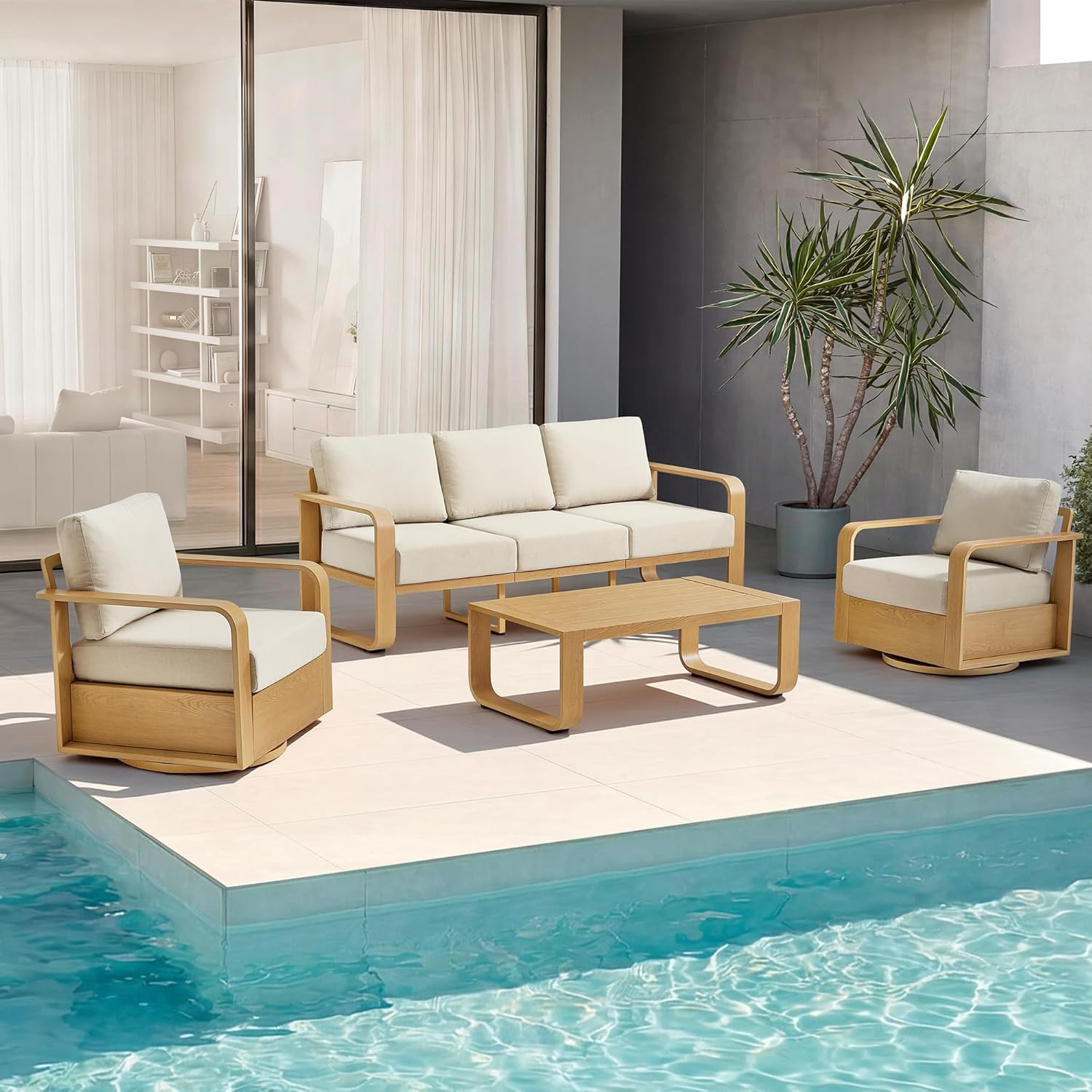 Amazon.com: CHITA Outdoor Furniture Set 4 Piece, 5-Seats Patio Conversation Set with Swivel Chair... | Amazon (US)