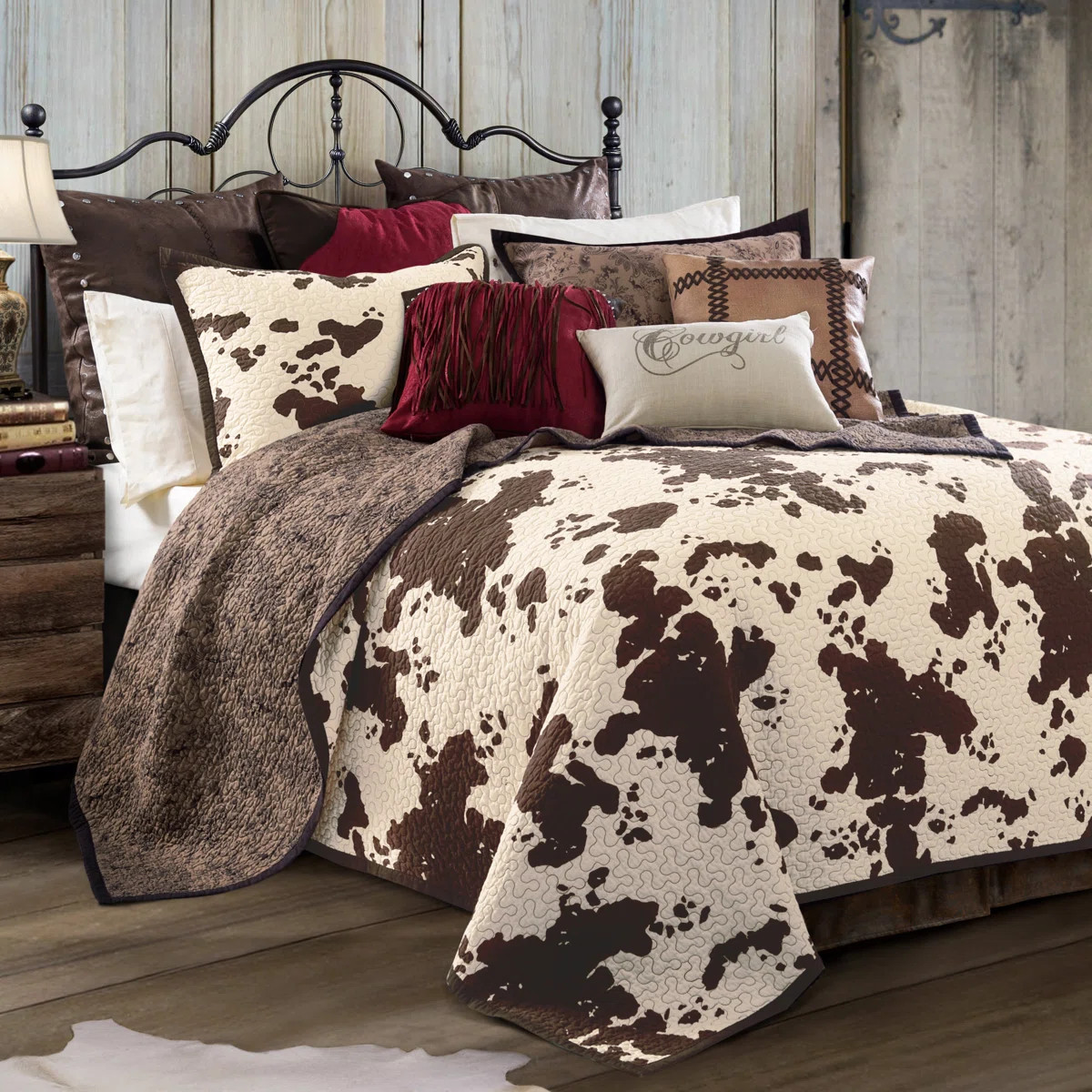 Elsa Cowhide Cotton Cow Print Western Rustic Farmhouse Quilt Set | Wayfair North America