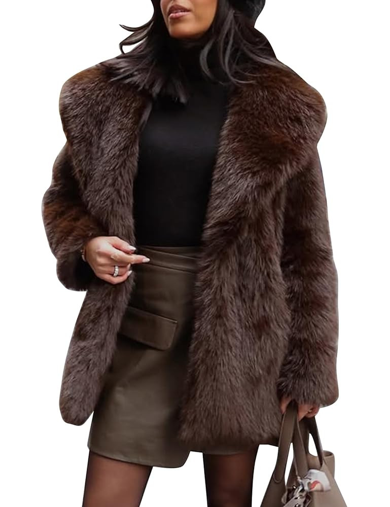Flygo Womens Long Faux Fur Coats Fluffy Faux Fur Jacket Long Sleeve Lapel Furry Coats Fuzzy Winte... | Amazon (US)