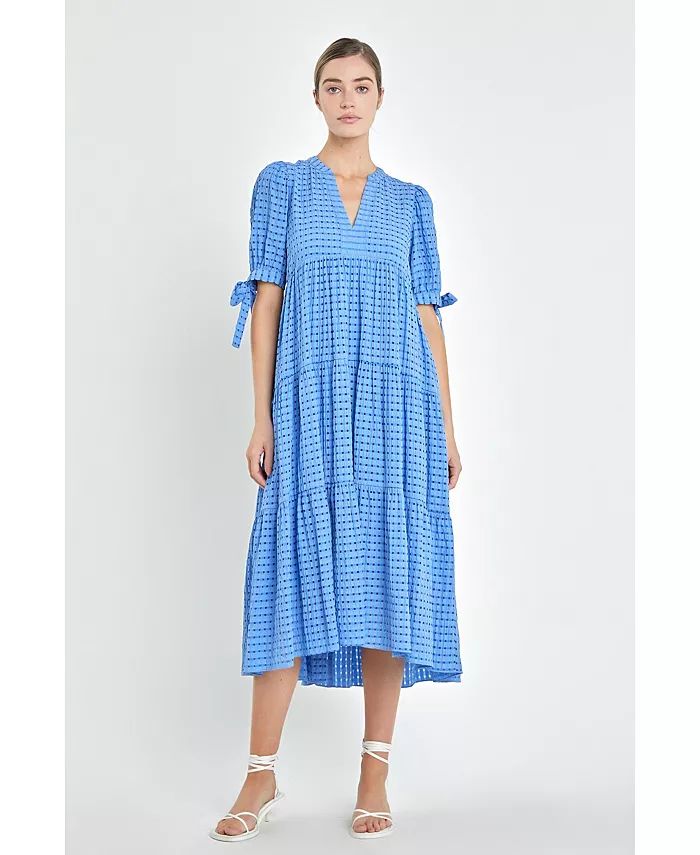 Women's Gingham Tiered Midi Dress with Bow Tie Sleeves | Macy's