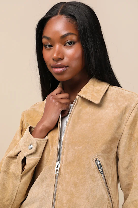 Isidora Tan Suede Leather Cropped Jacket | Lulus