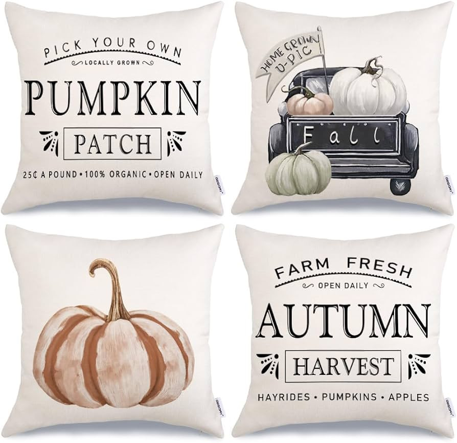 GEEORY Fall Decor Pillow Covers 18x18 Set of 4 Pumpkin Patch Farm Truck Harvest Fall Outdoor Fall... | Amazon (US)