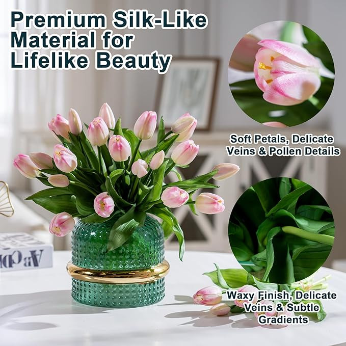 20PCS Fake Tulips Artificial Tulip Silk Flowers Fake PU Bouquet Artificial Flowers Faux Flowers w... | Amazon (US)