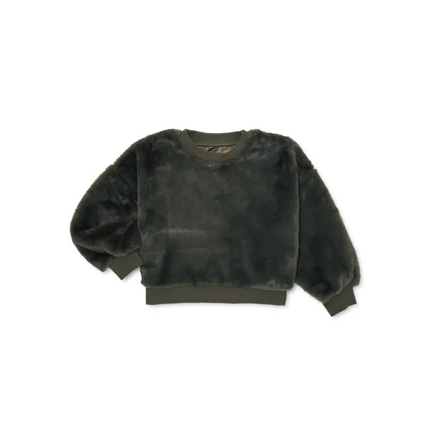 Wonder Nation Girls Faux Fur Plush Sweatshirt, Sizes 4-18 & Plus - Walmart.com | Walmart (US)