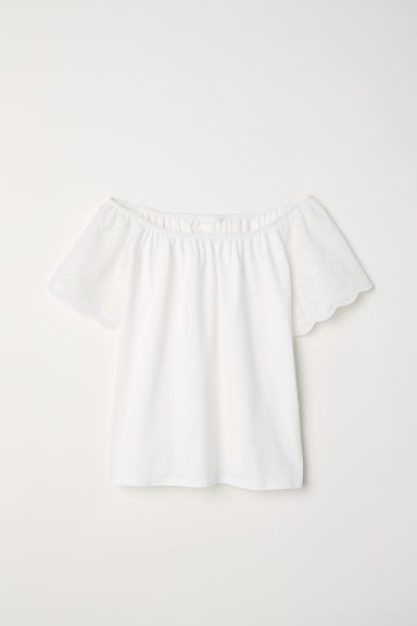 H & M - Top with Embroidery - White | H&M (US + CA)