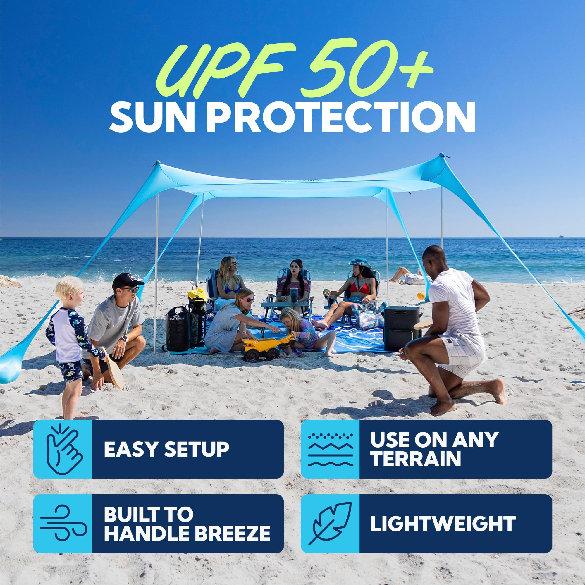 SUN NINJA Beach Tent Sun Shelter UPF50+ - Easy Pop Up Beach Canopy - Outdoor Shade for Camping Tr... | Amazon (US)