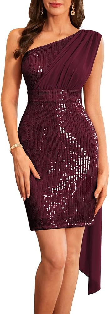 GRACE KARIN Women's Sequin Sparkly One Shoulder Party Club Dress Glitter Cocktail Wedding Midi Dr... | Amazon (US)