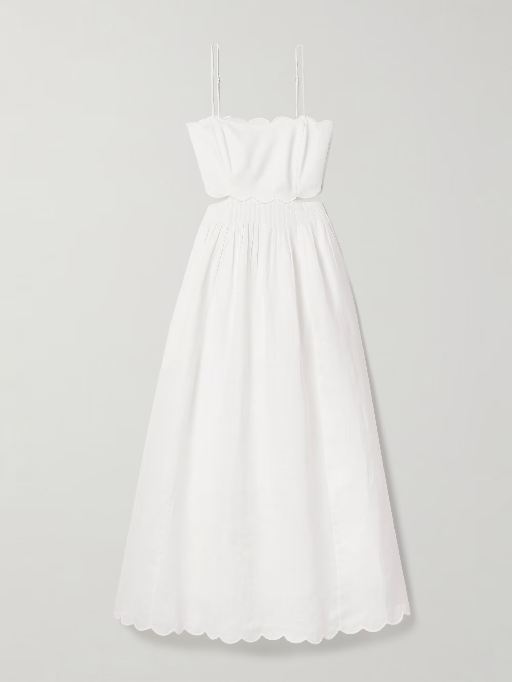 Rhiannon cutout pleated scalloped linen-voile midi dress | NET-A-PORTER (UK & EU)