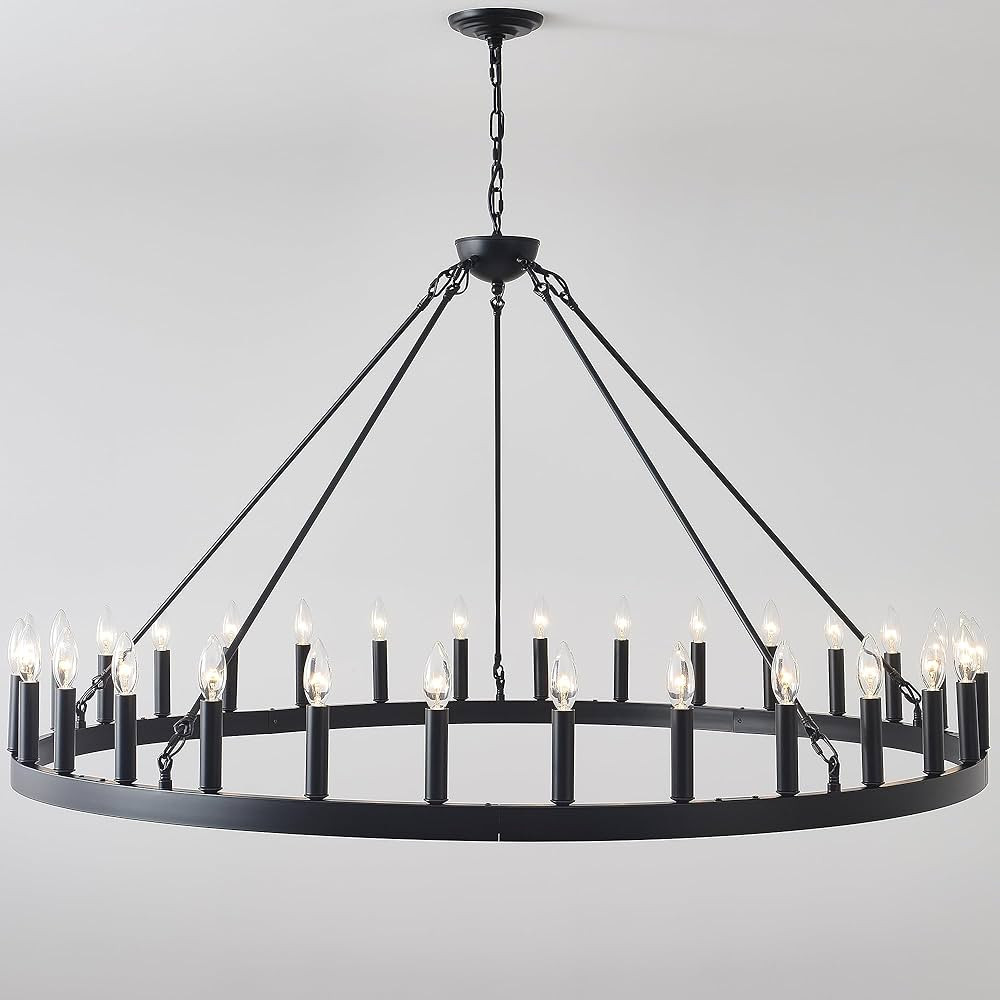 53 Inch Black Extra Large Wagon Wheel Chandelier, 30-Lights Farmhouse Industrial Round High Ceili... | Amazon (US)
