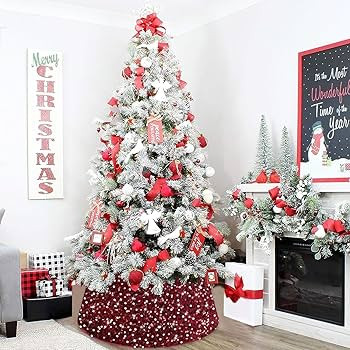 Christmas Tree Collar Burgundy Sparkle Sequin Christmas Tree Skirt Velvet Glitter Sequins Tree Co... | Amazon (US)