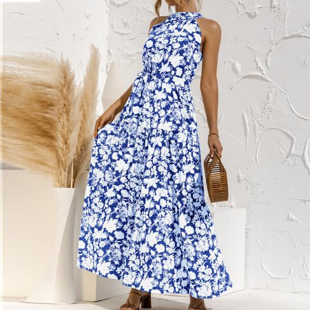 Tuscom RX Women Fashion Summer Halter Sleeveless Print Sexy Casual Sling Long Dress Blue M | Walmart (US)