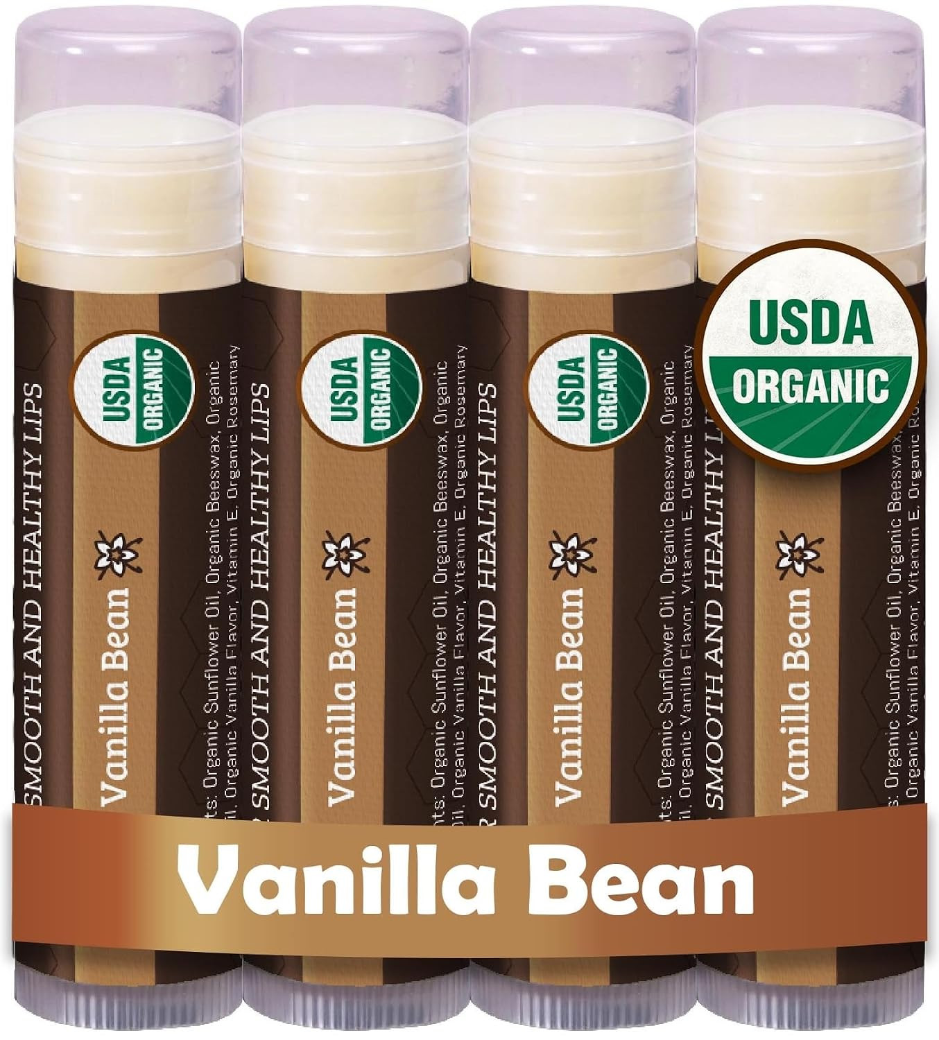 Earth's Daughter USDA Organic Lip Balm 4-Pack Vanilla Flavor - Beeswax, Coconut Oil, Vitamin E - ... | Amazon (US)