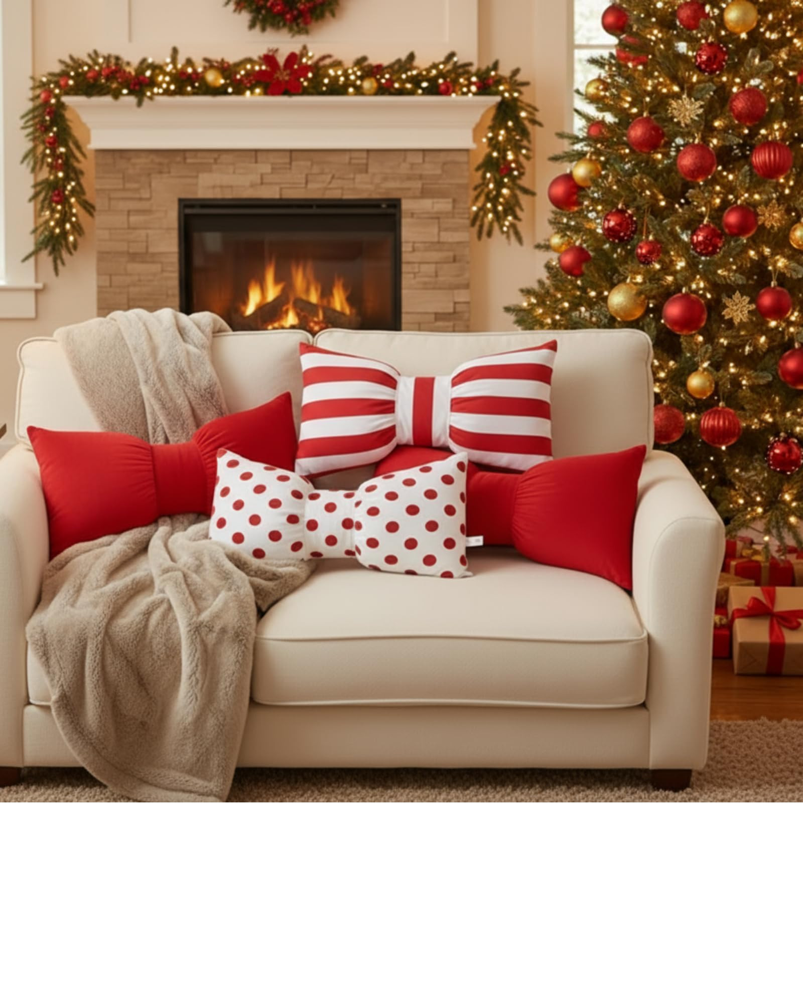 Kathfly 4 Pack Velvet Red Bow Pillow 12 x 20 Inch Soft Plush Throw Bowknot Pillows Butterfly Shap... | Amazon (US)