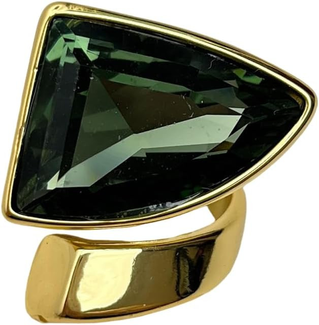 Chunky Green Rhinestone Triangle Open Large Statement Ring For Women Adjustable Wrap Band Exaggerated Thick Geometric Crystal Stone Finger Rings Wedding Party Cocktail Prom Fashion Jewelry Gifts | Amazon (US)