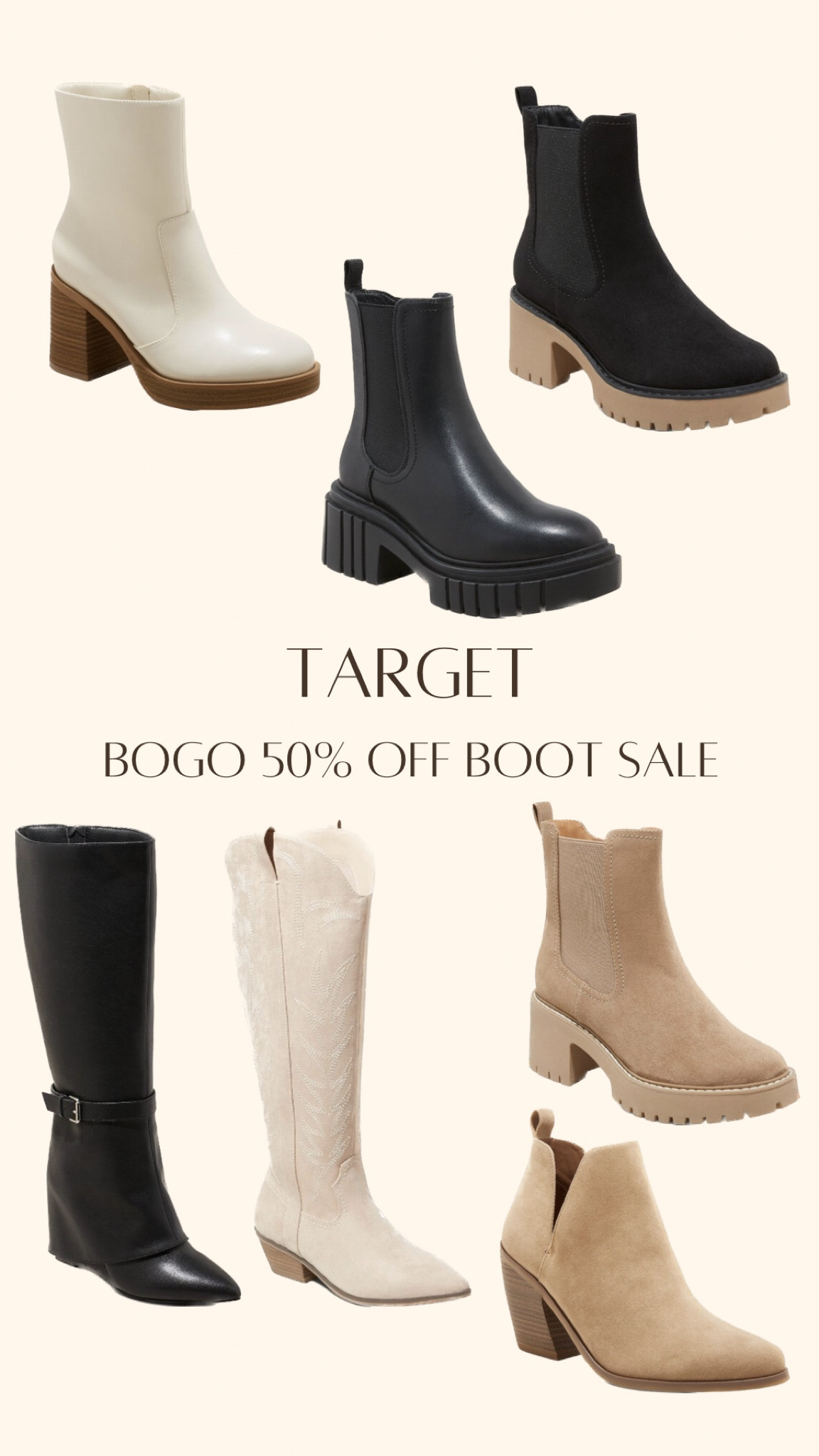 Buy one get one 50% at target this week 🤍 so many great fall boots to kick off the season. 

Fall boots / Chelsea boot / Cowboy boot / Shoes

#LTKshoecrush #LTKSeasonal #LTKsalealert