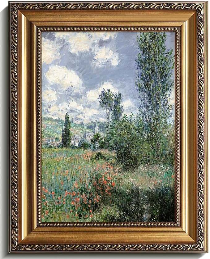 Vintage Wildflower Landscape Oil Painting Canvas Wildflower Wall Decor, Gold Framed Farmhouse Sum... | Amazon (US)