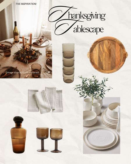 Thanksgiving tablescape ideas for the holiday season - rustic and cozy dinner table set up with smoked glasses, wooden accents, dinnerware, candles and more 

#LTKhome #LTKHoliday #LTKSeasonal
