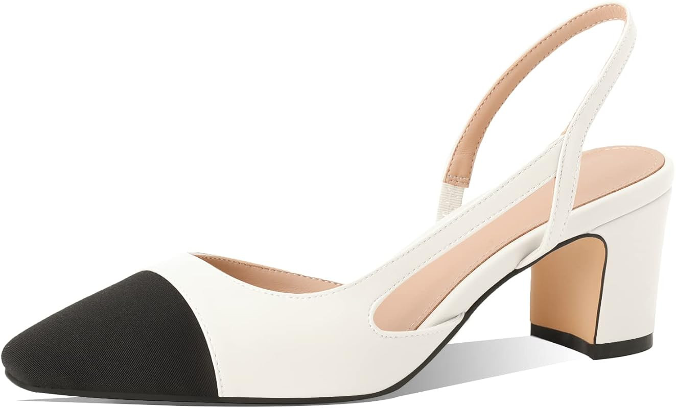 MIRAAZZURRA Women Sling Back Pumps Chunky Heels Sexy Splicing Round Toe Casual Wedding Shoes for Wom | Amazon (US)