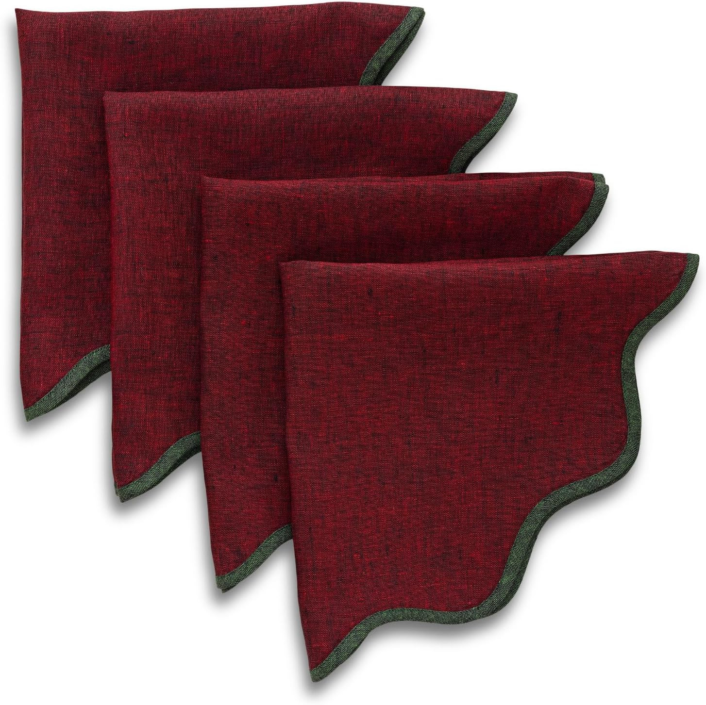 Solino Home Linen Scallop Cloth Napkins Set of 4-100% Pure Linen Forest Green and Red Garnet Dinn... | Amazon (US)