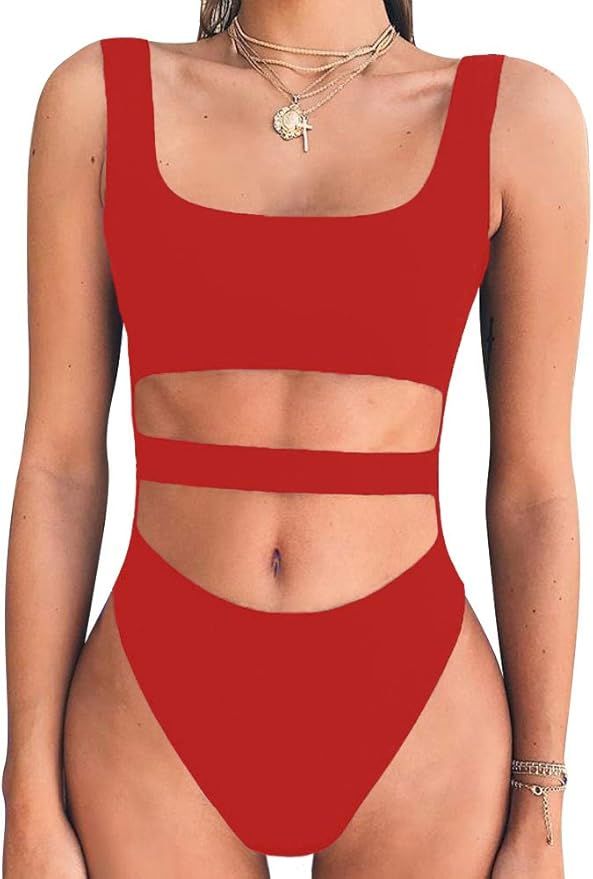 BEAGIMEG Women's Tank Top Cut Out Sleeveless Bodice Bodysuit Party Clubwear | Amazon (US)