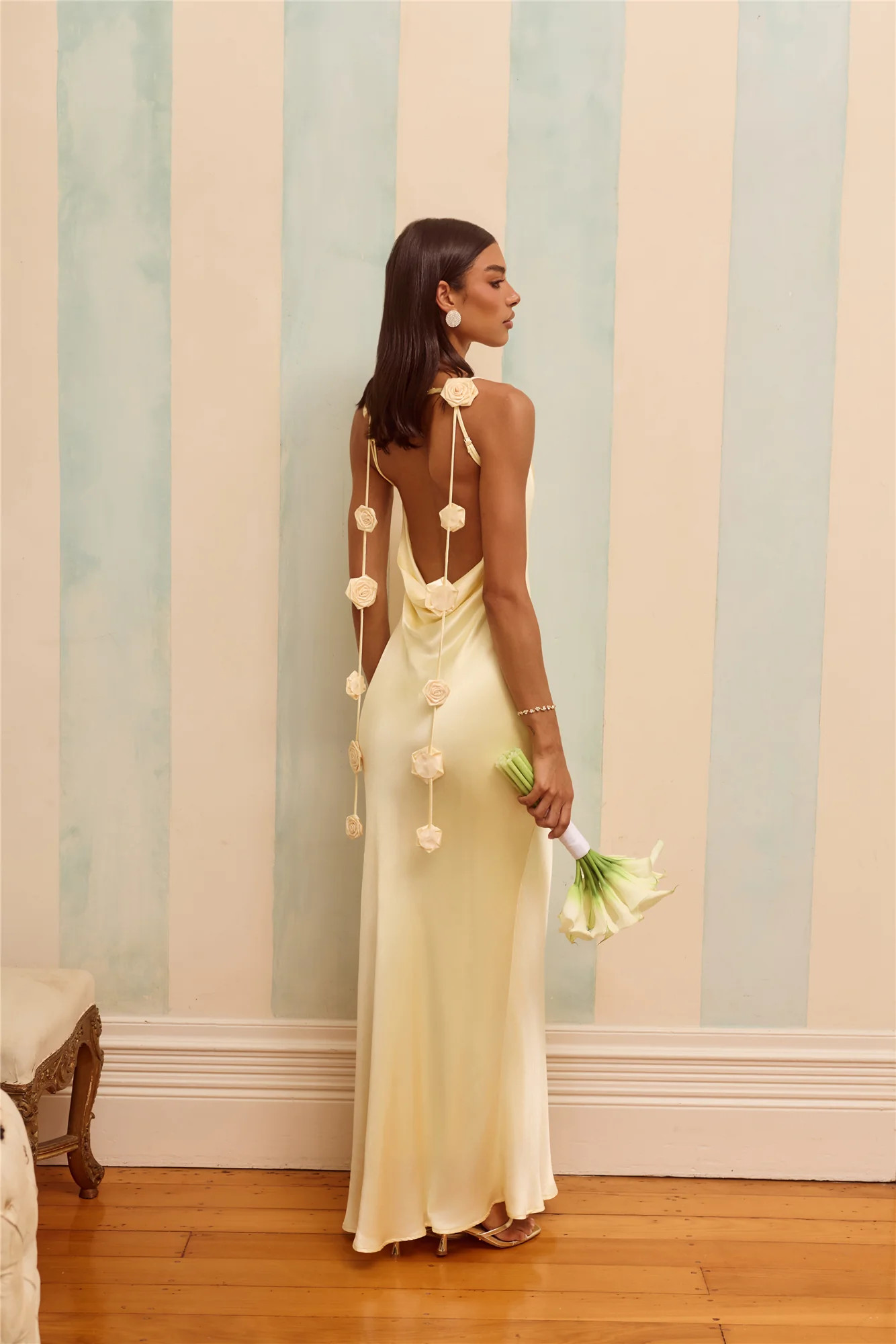 The Flora Satin Maxi Dress Yellow | Hello Molly (US)