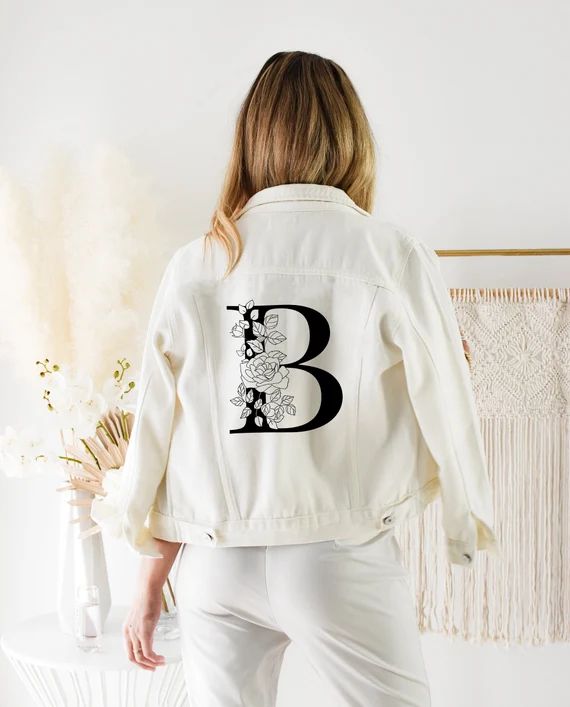 Floral Monogram Jacket White Monogrammed Jean Jacket Initial - Etsy | Etsy (US)