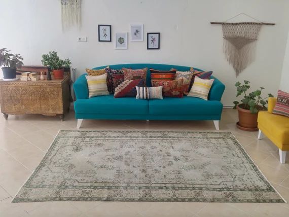 muted color rug , vintage area rug , 5.5 x 7.9 ft. , turkey rug , oushak rug , boho rug , bohemia... | Etsy (US)