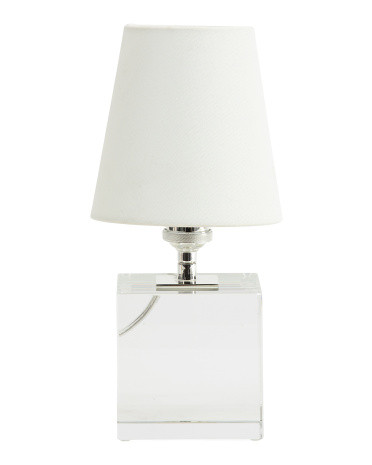 13in Terri Solid Crystal Cube Accent Lamp With Linen Shade | TJ Maxx