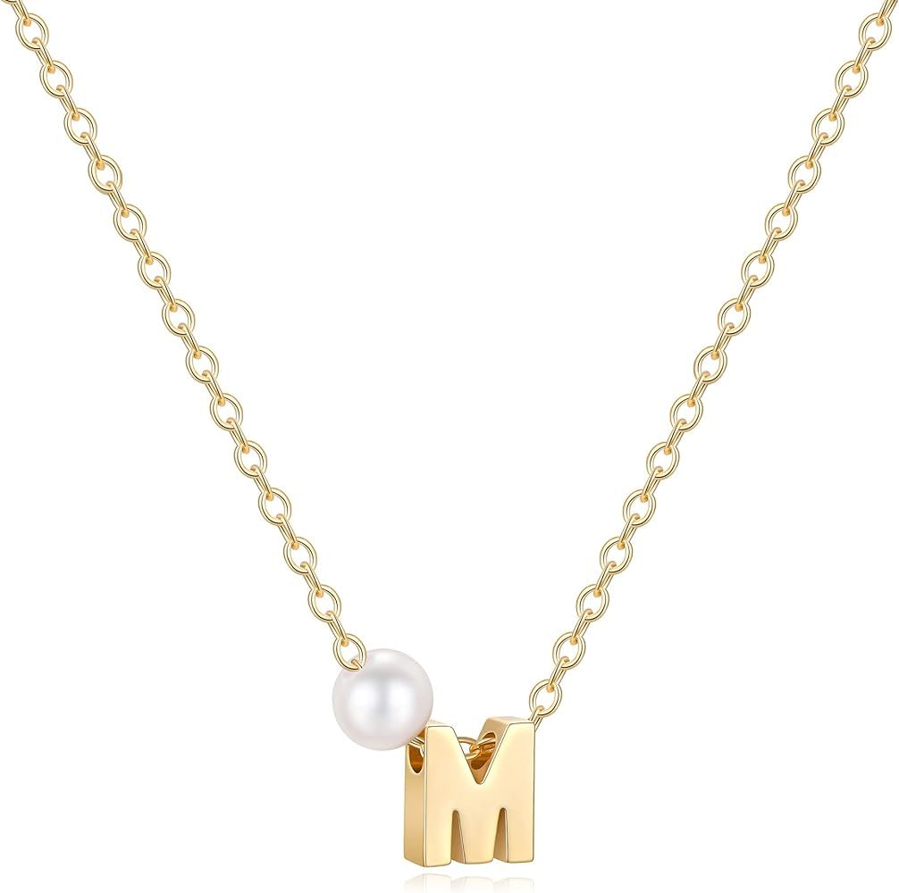 MJartoria Initial Necklaces for Women, A-Z Letter Pendant Necklace Champagne Gold Dainty Alphabet... | Amazon (US)