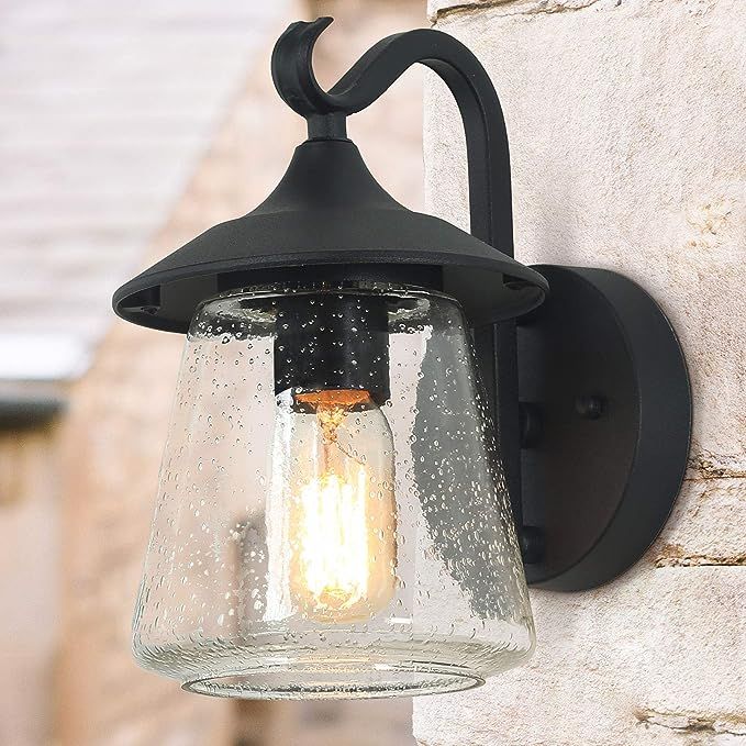 LOG BARN Outdoor Wall Light，Farmhouse Exterior Lantern in Black with Seeded Glass for Porch Bar... | Amazon (US)
