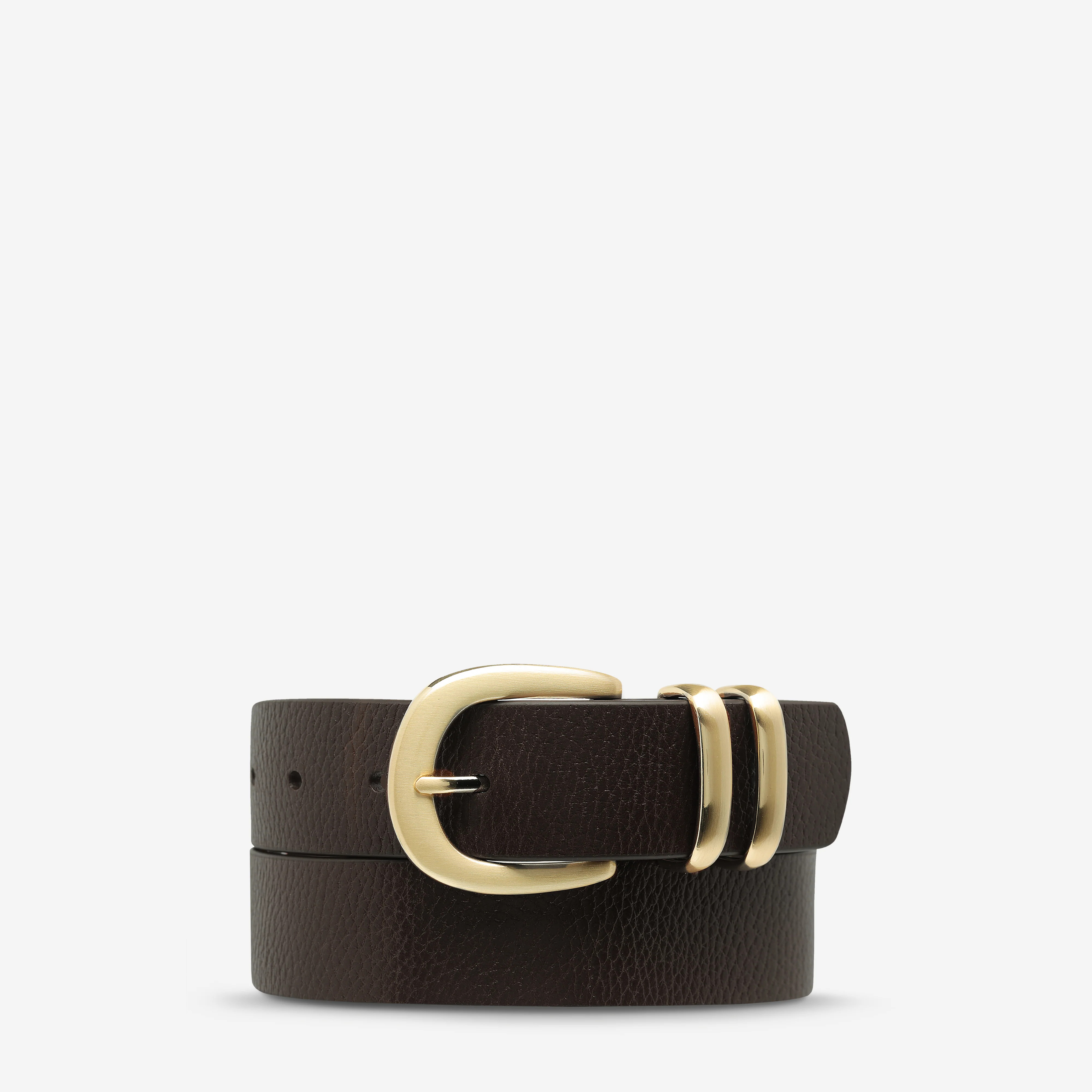 Let it Be Women's Choc / Gold Leather Belt | Status Anxiety® | Status Anxiety 