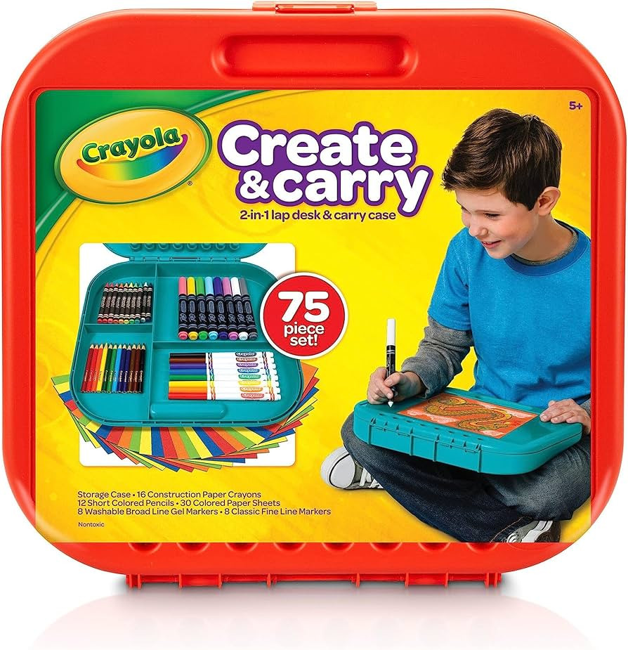 Crayola Create 'N Carry Travel Art Set for Kids (75pcs), 2-in-1 Lap Desk & Carrying Case, Holiday... | Amazon (US)
