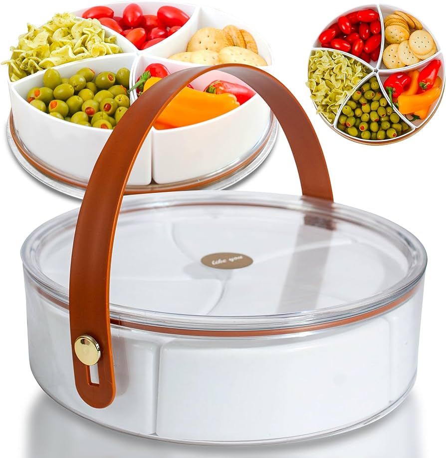 Snackle Box Container, Vegetable Tray, Fruit Tray with lid, Charcuterie Container with Handle, Di... | Amazon (US)