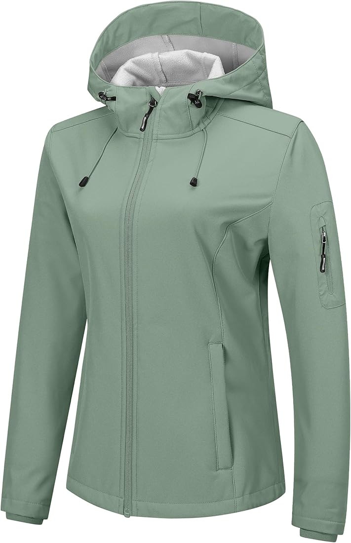 Outdoor Ventures Women's Softshell Jacket with Hood Fleece Lined Warm Lightweight Waterproof Insu... | Amazon (US)