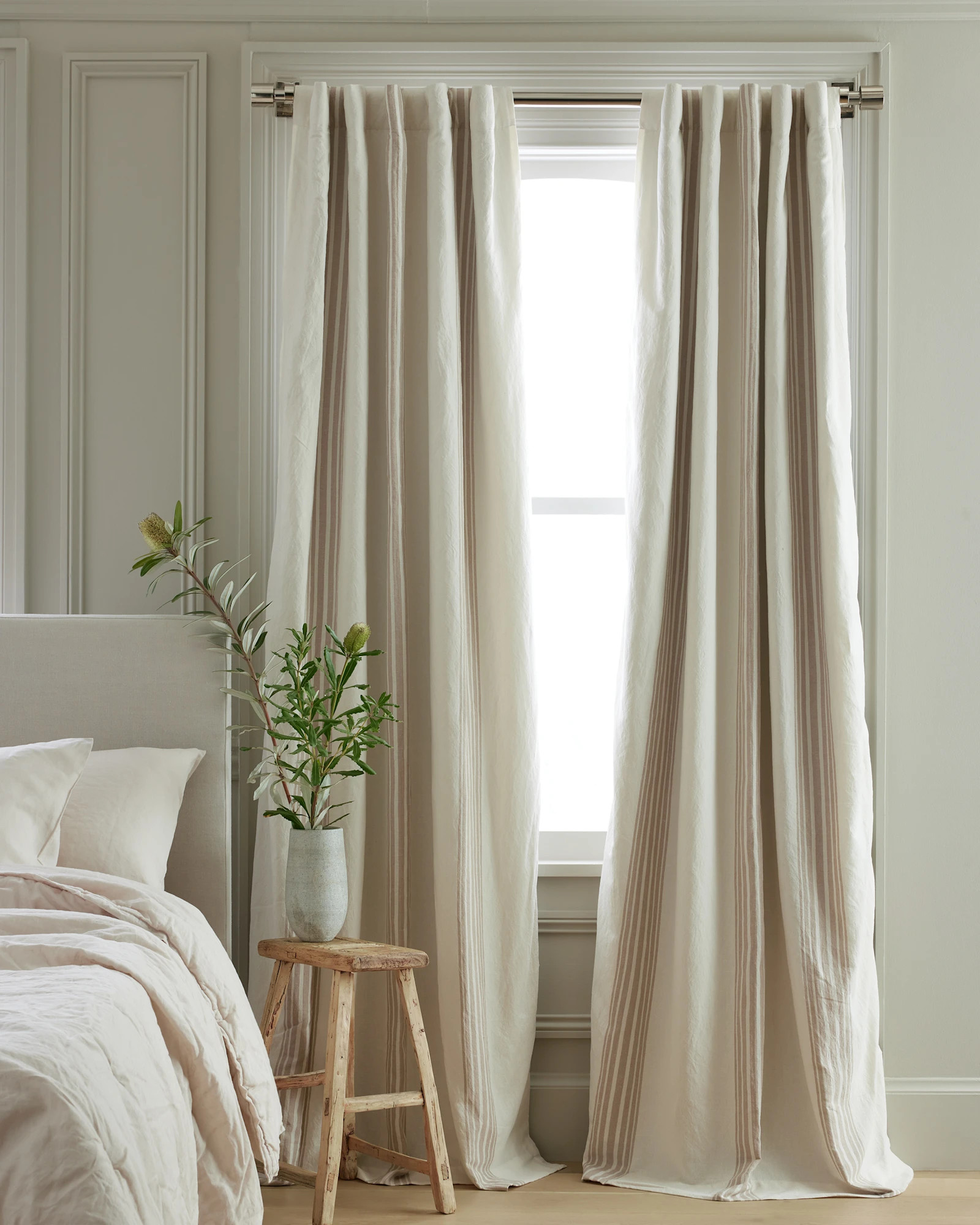 Quince | Coastal Stripe Linen Cotton Room Darkening Curtain in Ivory/Natural, Size 48x84, Cotton Linen | Quince