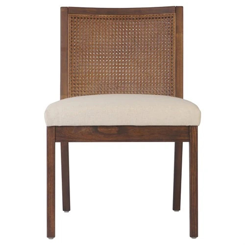 Annette Modern Classic Dark Brown Cane Wood Frame White Performance Dining Side Chair | Kathy Kuo Home