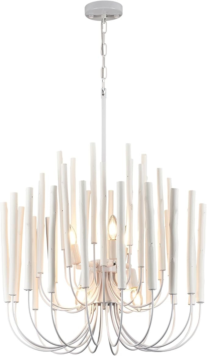 HEYAN Modern Round Chandelier, Whitewash Wood Metal, 24x29 Inch, Chain Mounted, Sculptural Design... | Amazon (US)