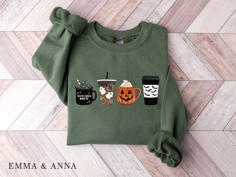 Halloween Sweatshirt, Fall Coffee Sweatshirt, Halloween Coffee Sweatshirt, Halloween Sweater, Hal... | Etsy (US)