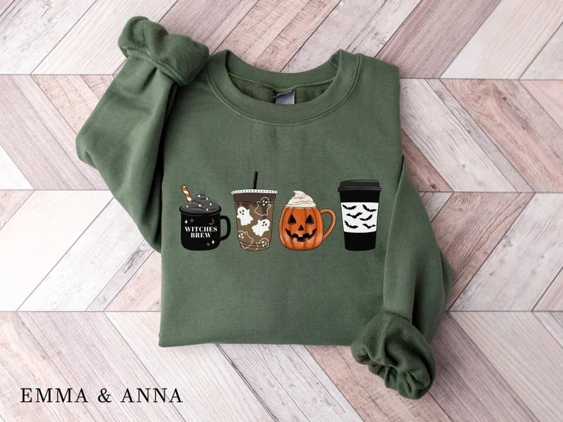 Halloween Sweatshirt, Fall Coffee Sweatshirt, Halloween Coffee Sweatshirt, Halloween Sweater, Hal... | Etsy (US)