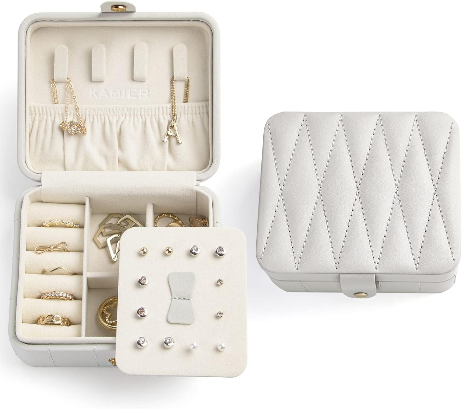 KAMIER Jewelry Organizer Travel, Diamond Quilted Leather Portable Jewelry Boxes for Women Girls G... | Amazon (US)