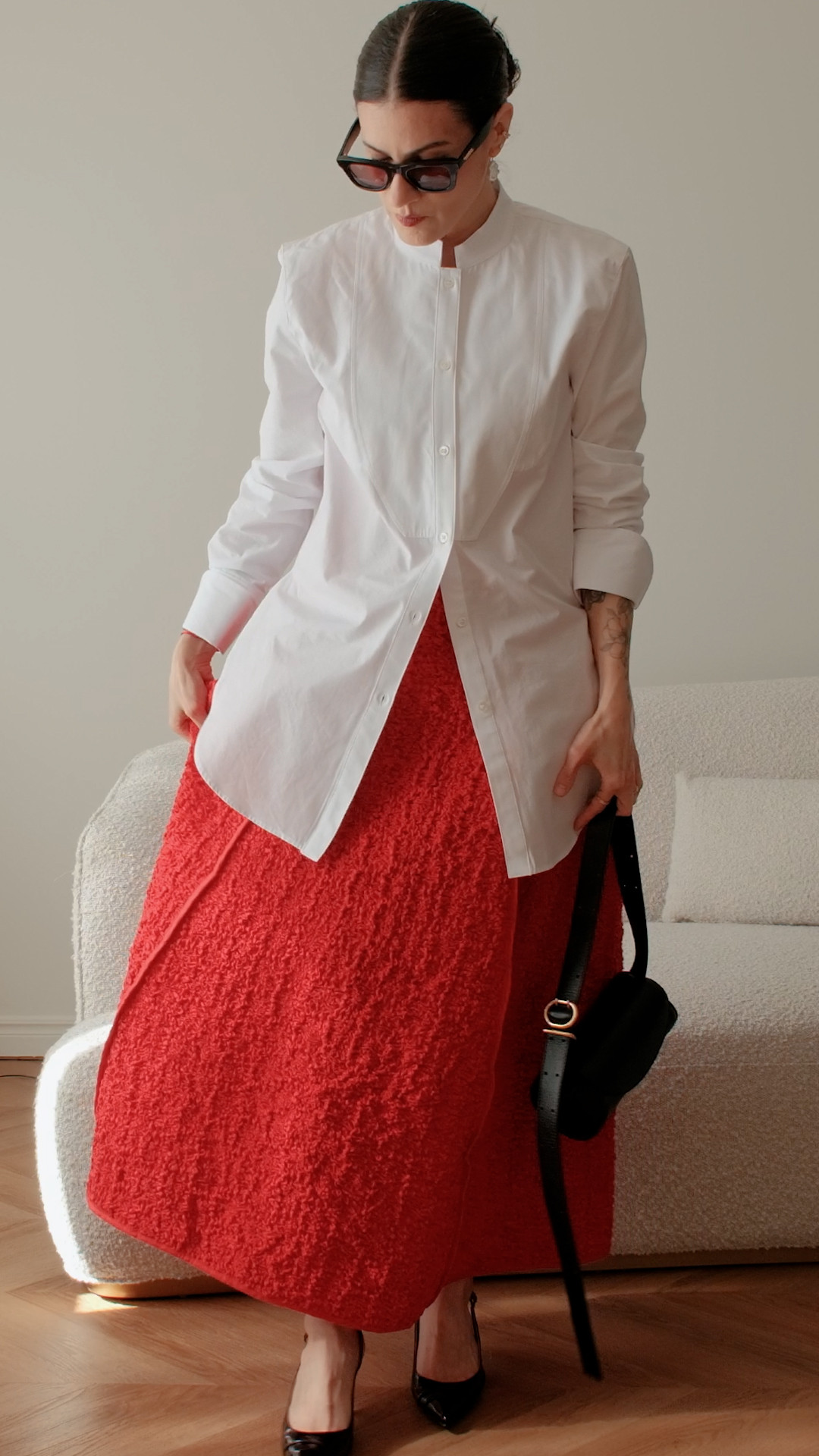 Outfit details: 
- Zara white shirt
- old cecilie bahnsen red dress (similar linked)
- Jil Sander Cannolo bag
- Maison Margiela Kinkies slingbacks 
 

 #LTKmodest #LTKstyletip #LTKshoes