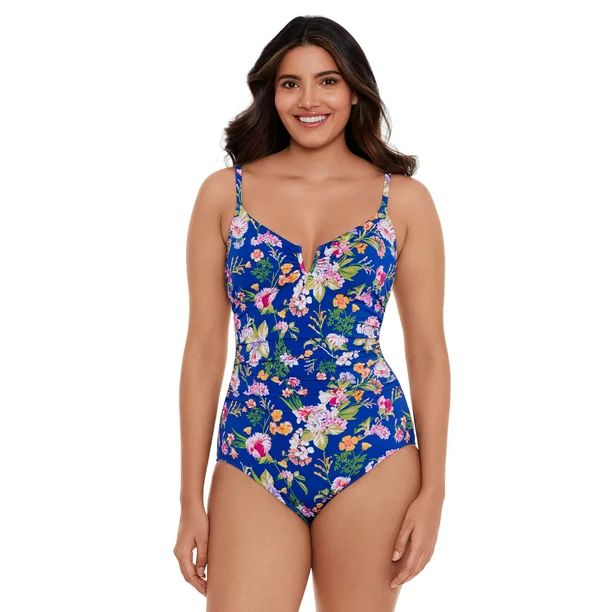 Time and Tru Women's and Women’s Plus Size V Wire Front One Piece Swimsuit - Walmart.com | Walmart (US)