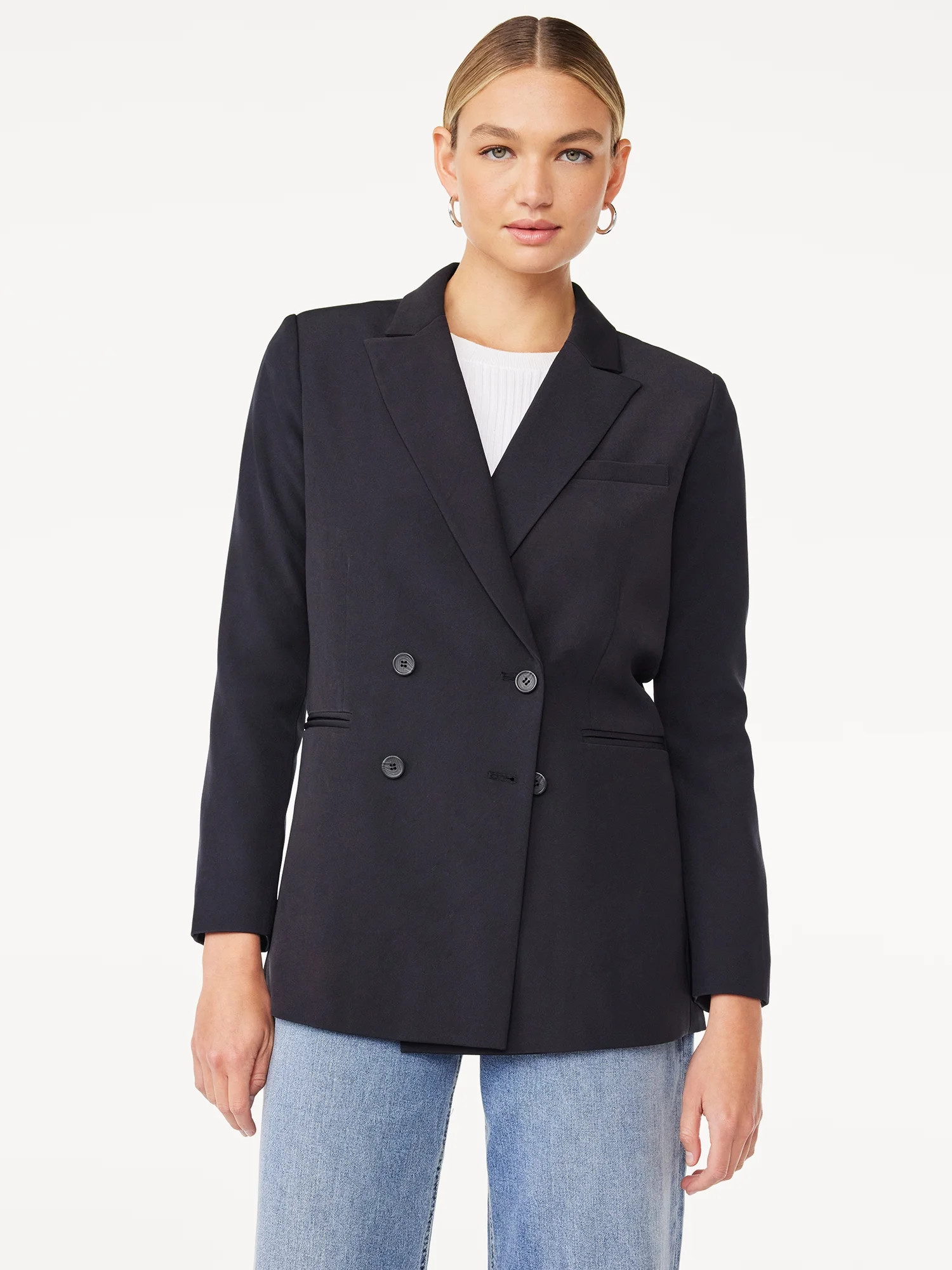 Scoop Women’s Slouchy Double Breasted Blazer, Sizes XS-XXL | Walmart (US)