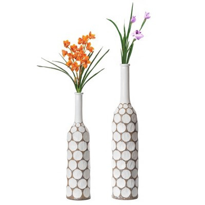 Uniquewise Decorative Contemporary Floor Vase White Carved Divot Bubble Design with Tall Neck, Set of 2 | Target