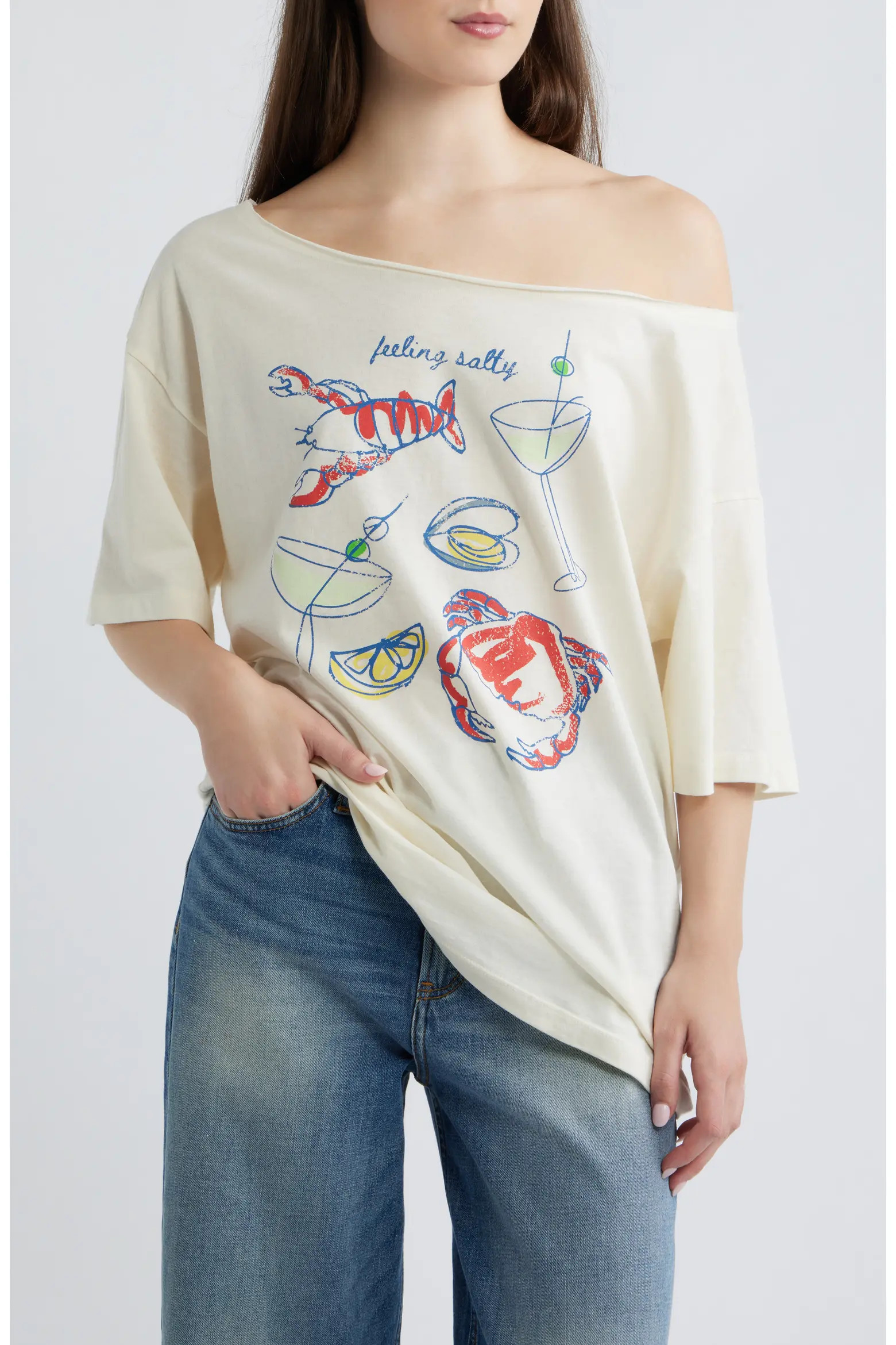 Stay Salty Graphic Off the Shoulder T-Shirt (Women) | Nordstrom | Nordstrom