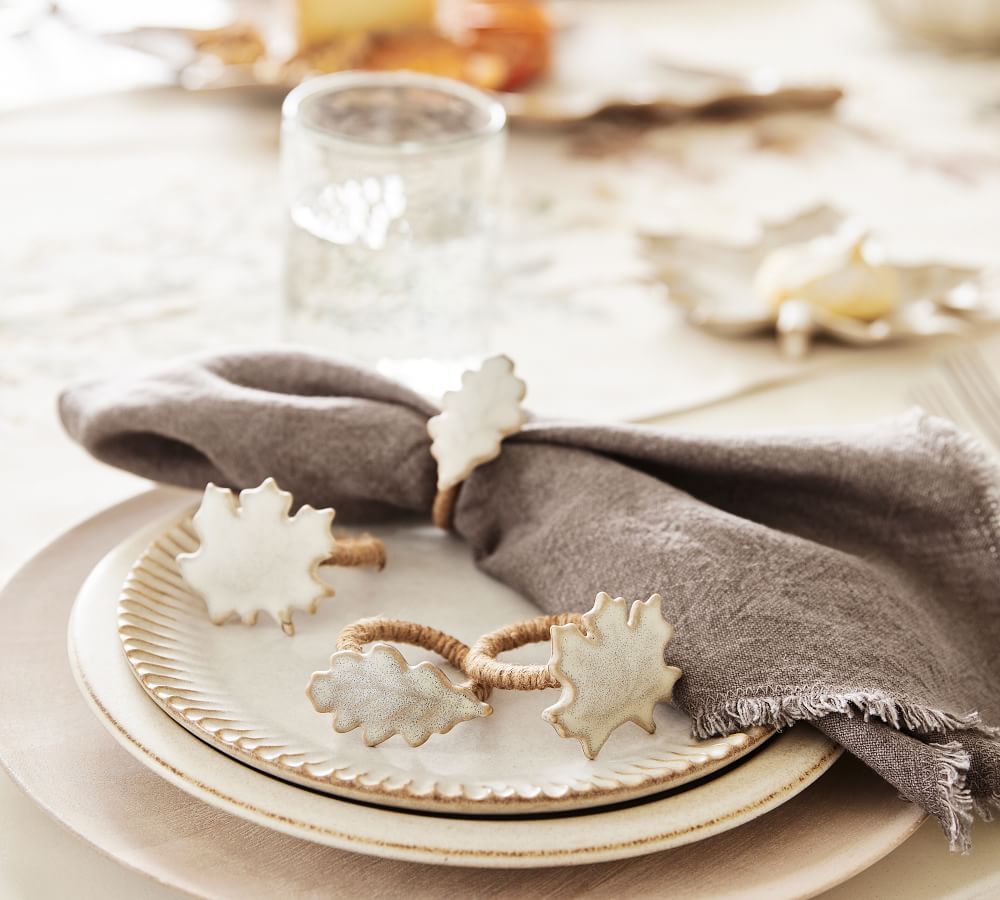 Maple & Oak Leaf Stoneware Napkin Rings - Set of 4 | Pottery Barn (US)